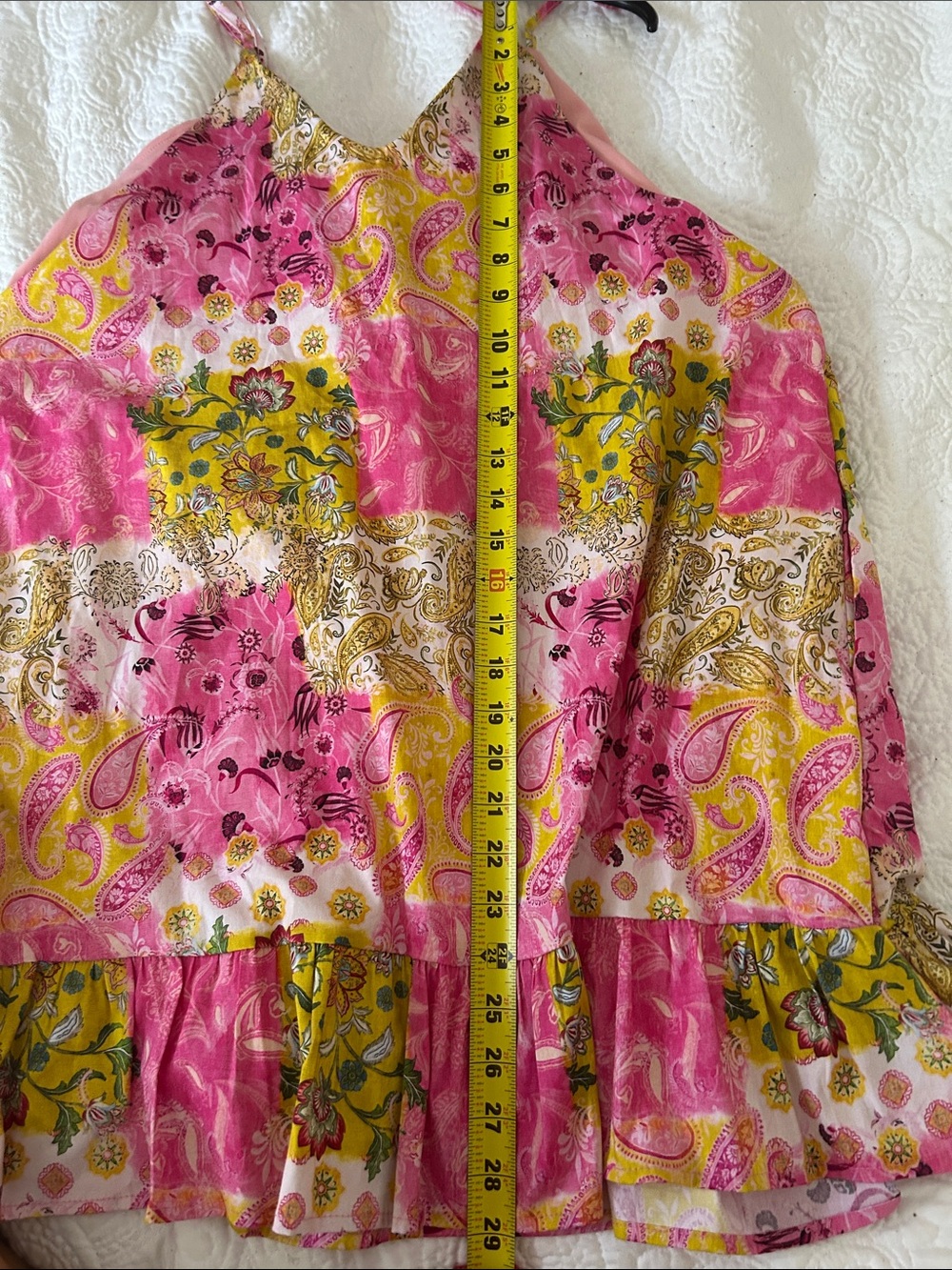 Anthropologie Peixoto Pink and Yellow Patchwork V-Neck Mini Blake Dress Size XL - Picture 11 of 12